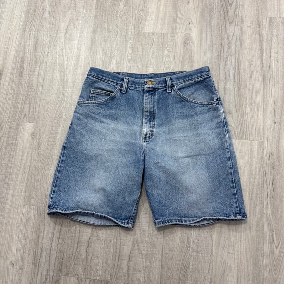 Vintage Wrangler Jean Shorts Mens 34 Blue 9" Inseam Jorts Denim y2k Cowboy Faded - Picture 1 of 10